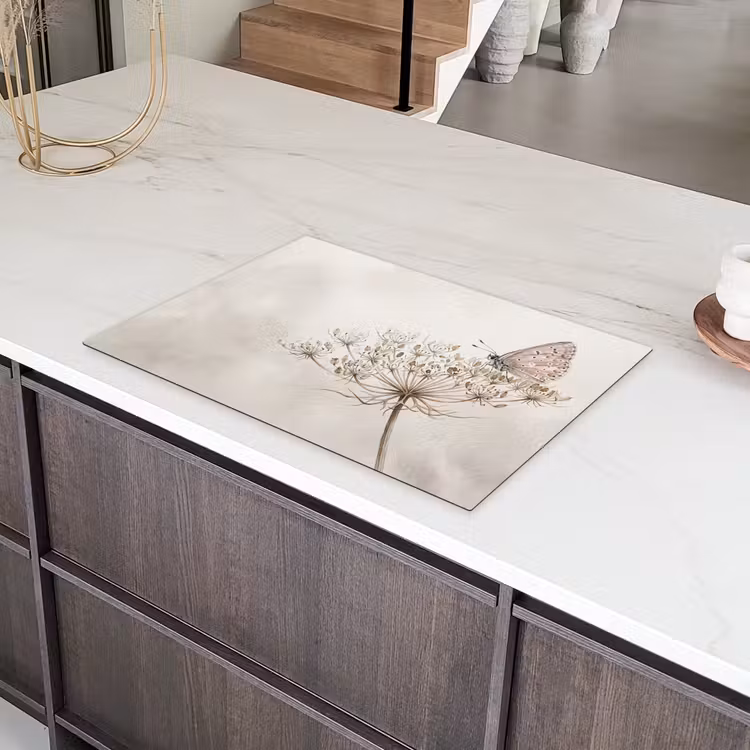 Vlinder - Bloem -Natuur - Beige Inductie beschermer vinyl 3mm klein -sfeer8