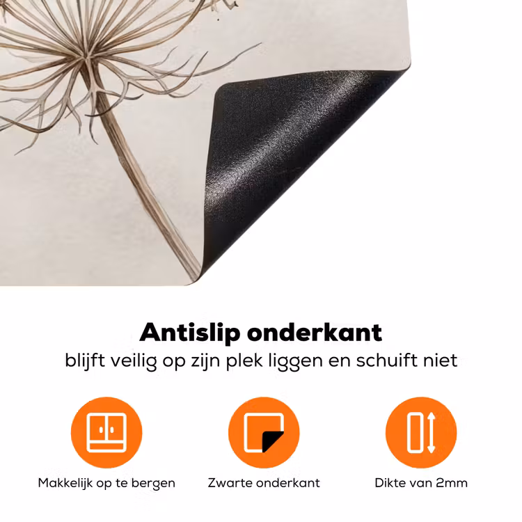 Vlinder - Bloem -Natuur - Beige Inductie beschermer vinyl 3mm klein -zzzzzzz-td-onderkant