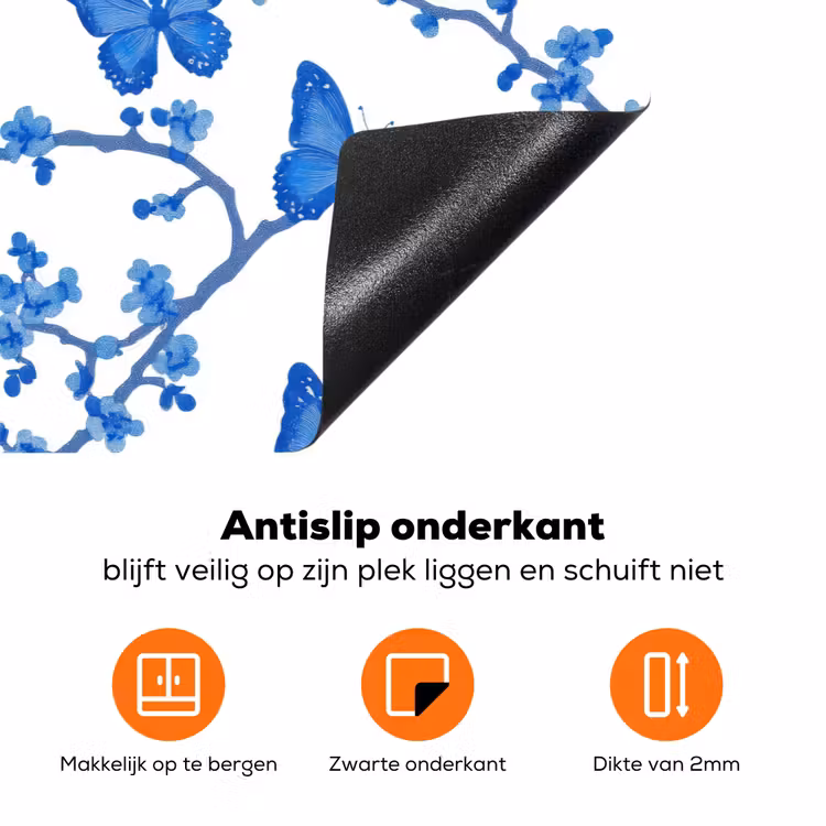 Vlinder - Bloemen - Blauw Inductie beschermer vinyl 3mm klein 276 -zzzzzzz-td-onderkant