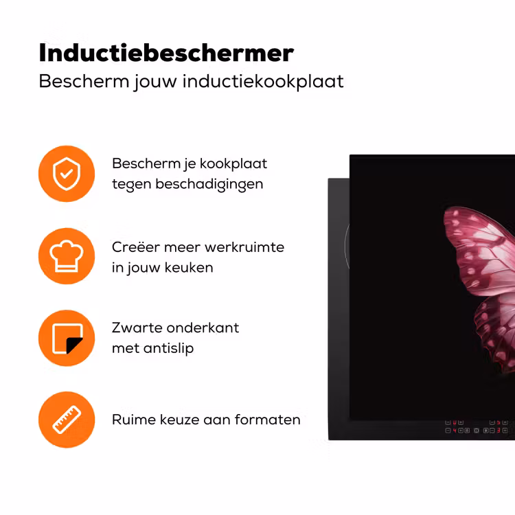 Vlinder - Fuchsia - Grafisch Inductie beschermer vinyl 3mm klein -zzzzzzz-td-ups