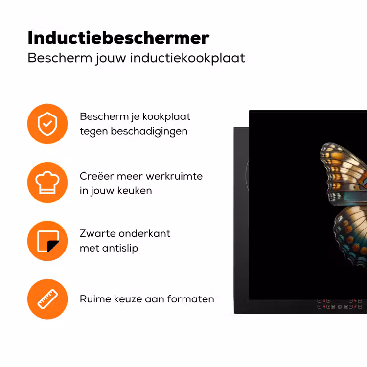 Vlinder - Kleurrijk - mozaïekachtig Inductie beschermer vinyl 3mm klein -zzzzzzz-td-ups