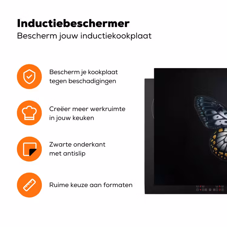 Vlinder - Monochroom - Balans Inductie beschermer vinyl 3mm klein -zzzzzzz-td-ups