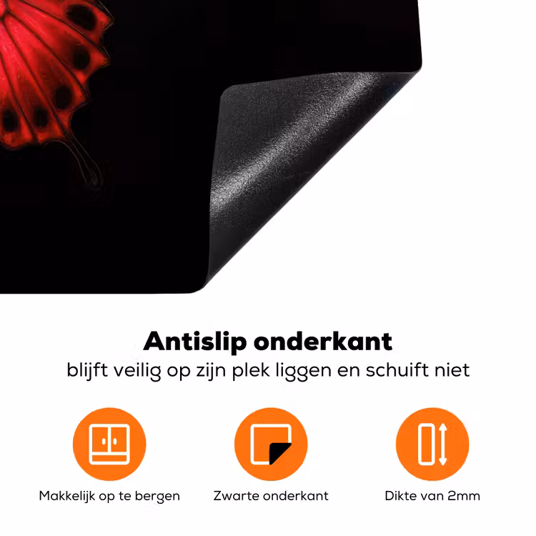 Vlinder - Rood - Contrast Inductie beschermer vinyl 3mm klein -zzzzzzz-td-onderkant