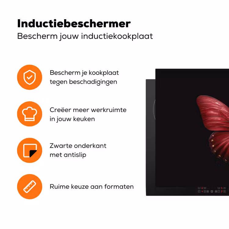 Vlinder - Rood - Minimalistisch Inductie beschermer vinyl 3mm klein -zzzzzzz-td-ups