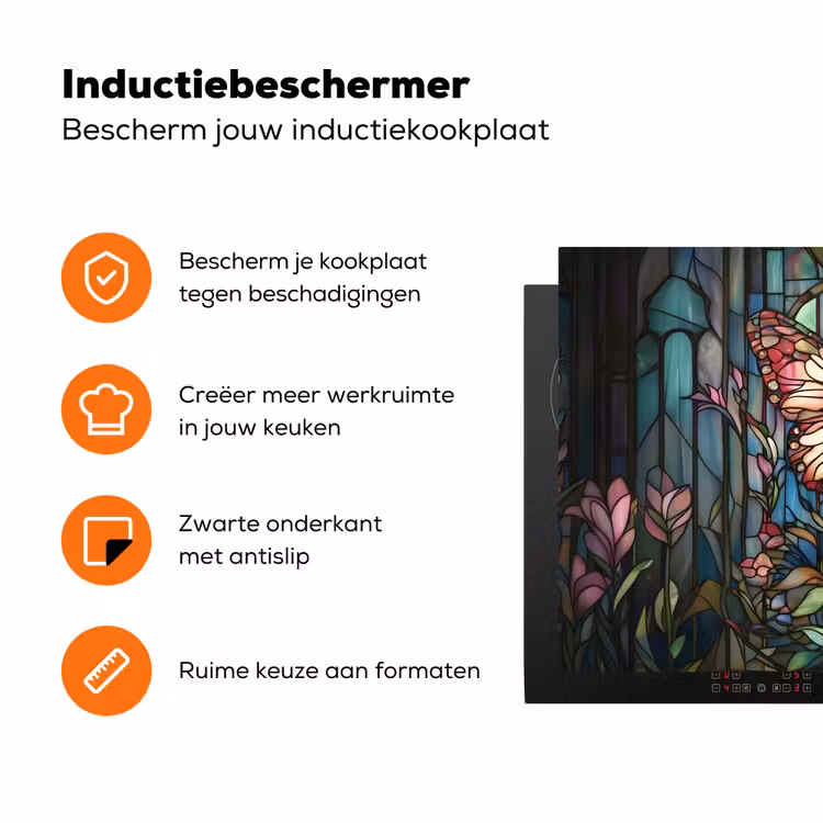 Vlinder - Roze - Bloemen - Bladeren Inductie beschermer vinyl 3mm klein -zzzzzzz-td-ups