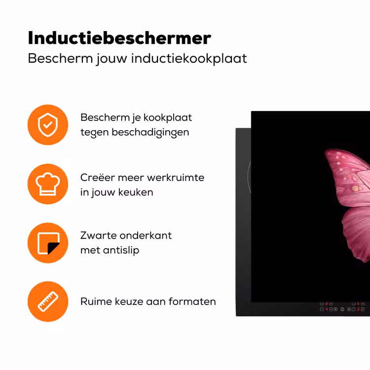 Vlinder - roze - Elegant Inductie beschermer vinyl 3mm klein -zzzzzzz-td-ups