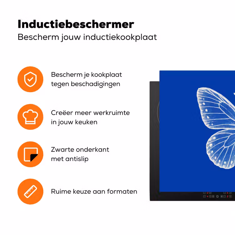 Vlinder - Wit - Getekend - Stippen Inductie beschermer vinyl 3mm klein -zzzzzzz-td-ups