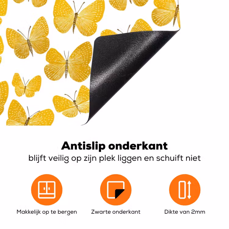 Vlinders - Botanisch - Illustratie - Geel - Wit Inductie beschermer vinyl 3mm klein 276 -zzzzzzz-td-onderkant