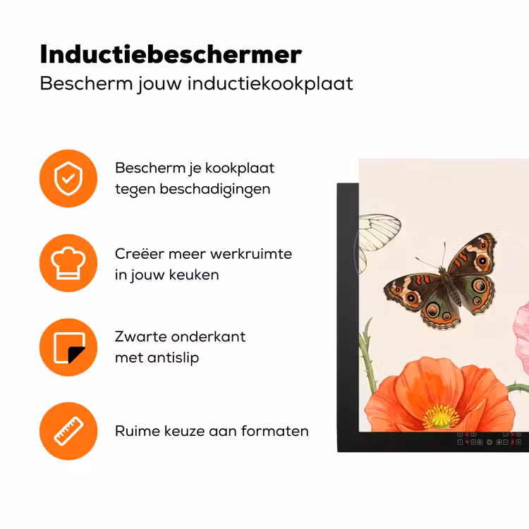 Vlinders - Klaprozen - Illustratie - Kleurrijk Inductie beschermer vinyl 3mm klein -zzzzzzz-td-ups