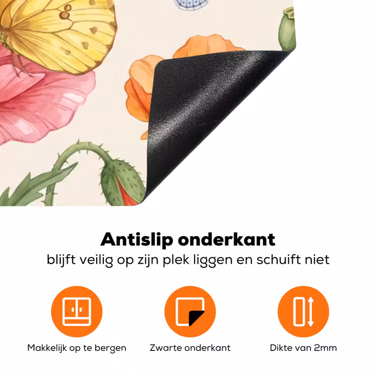 Vlinders - Klaprozen - Illustratie - Kleurrijk Inductie beschermer vinyl 3mm klein -zzzzzzz-td-onderkant