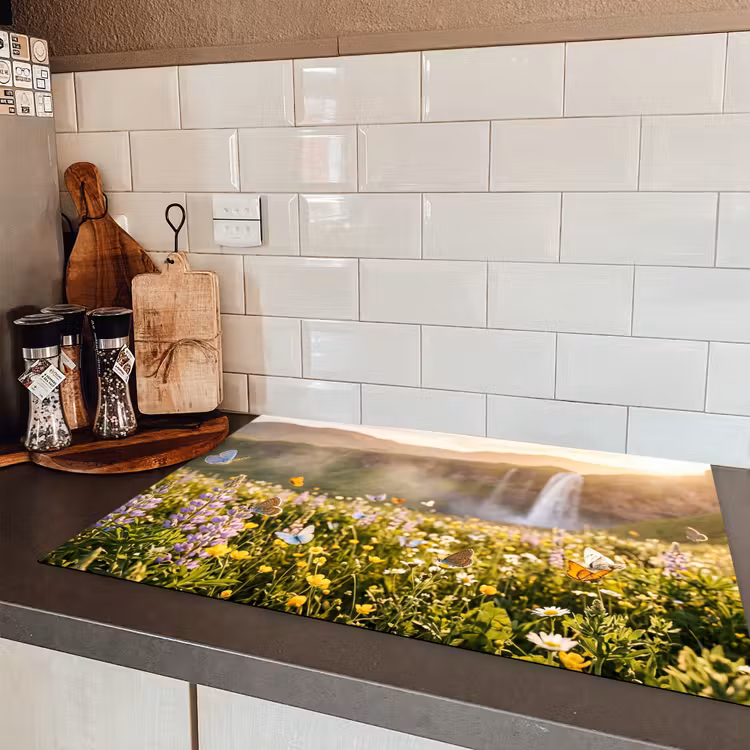 Vlinders - Waterval - Bloemenveld Inductie beschermer vinyl 3mm klein -sfeer3