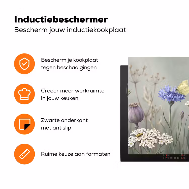 Vlinders - Wildbloemen - Illustratie - Kleurrijk Inductie beschermer vinyl 3mm klein -zzzzzzz-td-ups