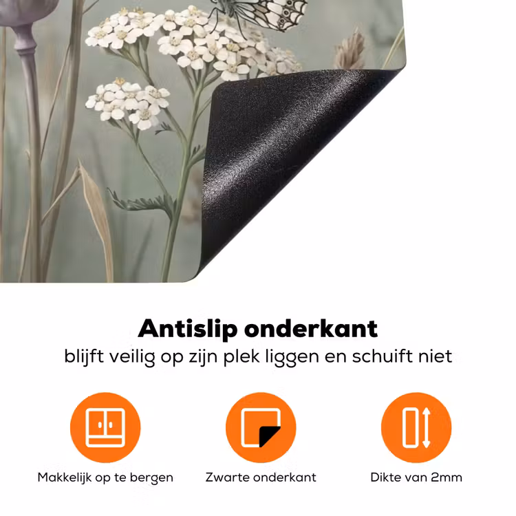 Vlinders - Wildbloemen - Illustratie - Kleurrijk Inductie beschermer vinyl 3mm klein -zzzzzzz-td-onderkant