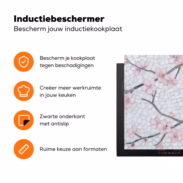 Vogel - Bloemen - Natuur - Mozaïek - Roze Inductie beschermer vinyl 3mm klein -zzzzzzz-td-ups