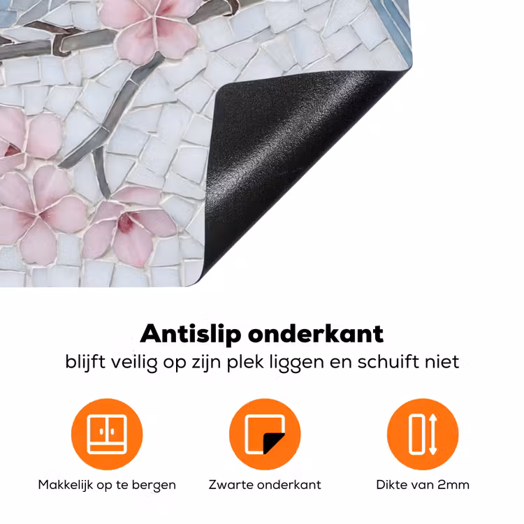 Vogel - Bloemen - Natuur - Mozaïek - Roze Inductie beschermer vinyl 3mm klein -zzzzzzz-td-onderkant