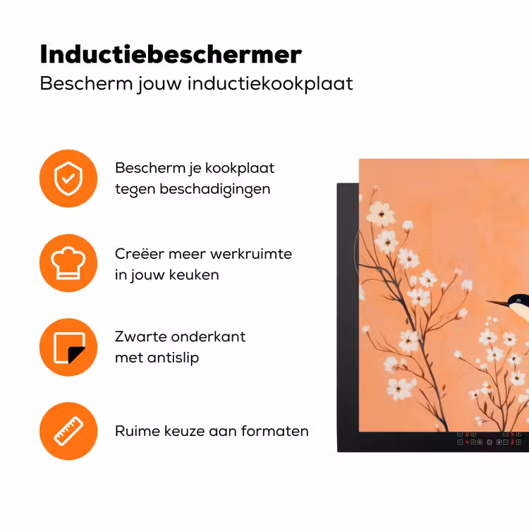 Vogel - Bloesemtakken - Warm - Kleurrijk Inductie beschermer vinyl 3mm klein -zzzzzzz-td-ups