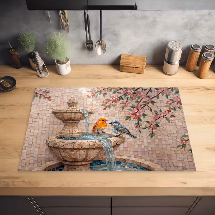 Vogel - fontein - mozaiek - kleurrijk - dieren Inductie beschermer vinyl 3mm klein -sfeer5