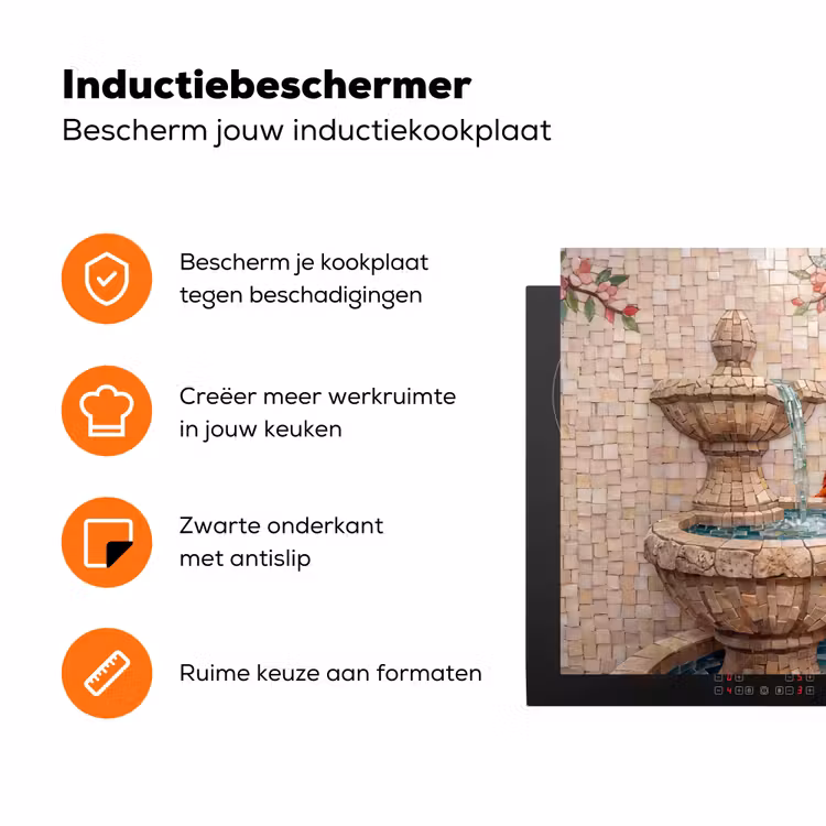 Vogel - fontein - mozaiek - kleurrijk - dieren Inductie beschermer vinyl 3mm klein -zzzzzzz-td-ups