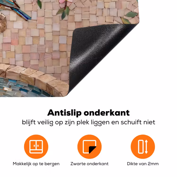 Vogel - fontein - mozaiek - kleurrijk - dieren Inductie beschermer vinyl 3mm klein -zzzzzzz-td-onderkant