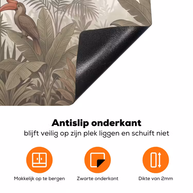 Vogel - Jungle - Tropisch - Illustratie - Groen Inductie beschermer vinyl 3mm klein -zzzzzzz-td-onderkant