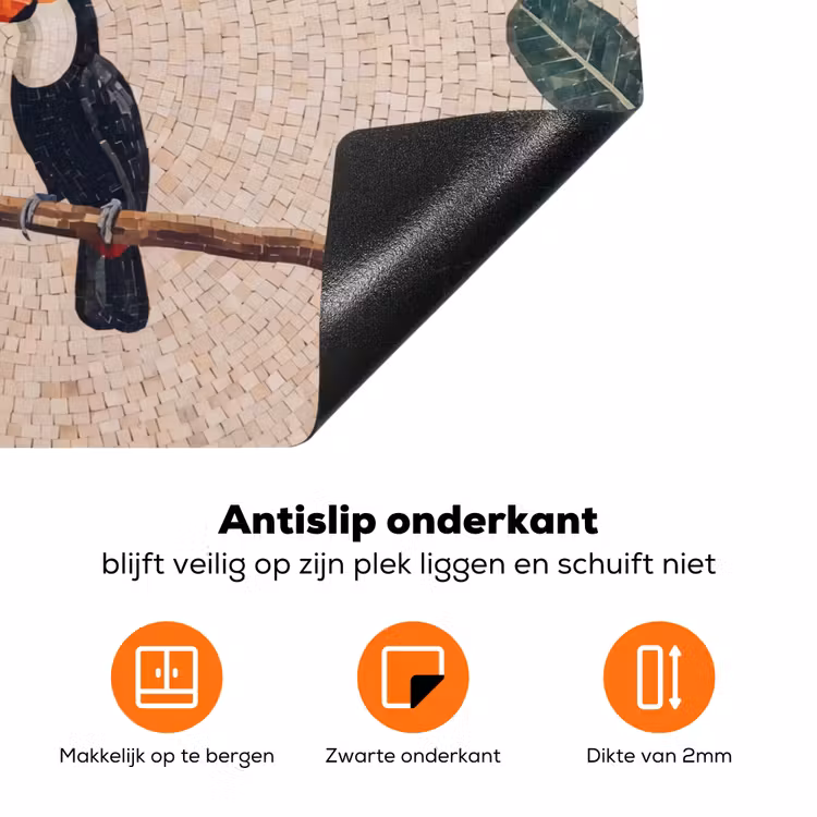 Vogel - Mozaïek - Tropisch - Natuur - Kleurrijk Inductie beschermer vinyl 3mm klein -zzzzzzz-td-onderkant