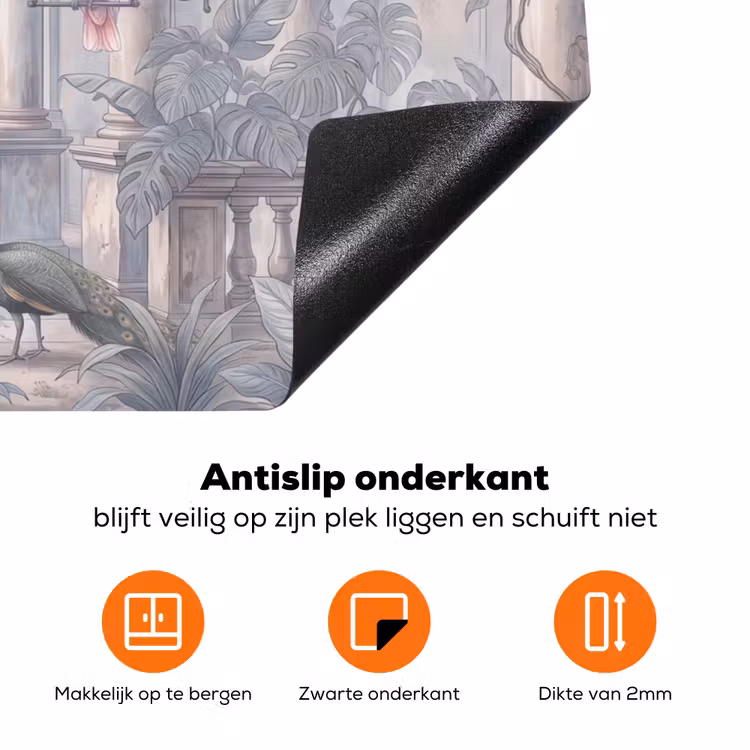 Vogel - Pauw - Architectuur - Klassiek - Groen Inductie beschermer vinyl 3mm klein -zzzzzzz-td-onderkant