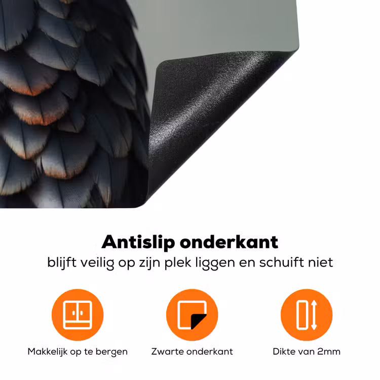 Vogel - Realistisch - Veren - Bruin Inductie beschermer vinyl 3mm klein -zzzzzzz-td-onderkant