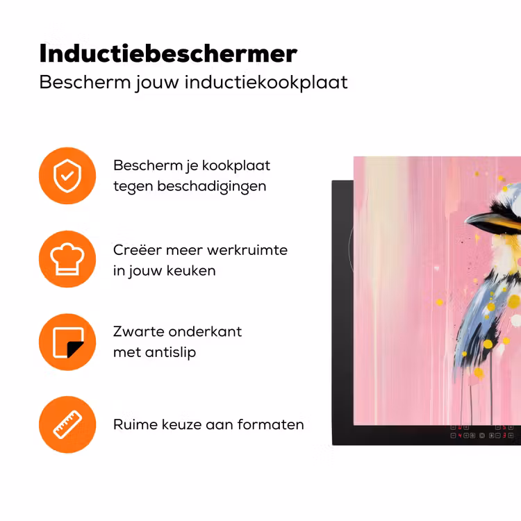 Vogel - Roze - Geel - Blauw Inductie beschermer vinyl 3mm klein -zzzzzzz-td-ups