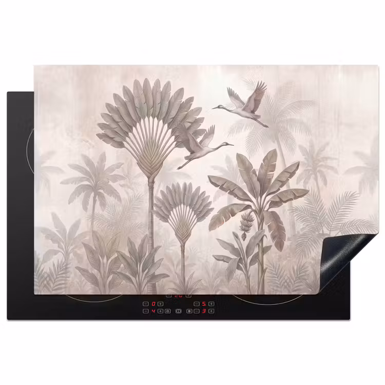 Vogel - Tropisch - Jungle - Natuur - Beige Inductie beschermer vinyl 3mm klein -3d