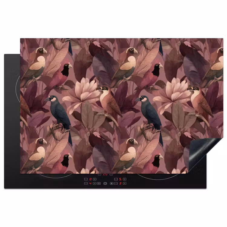 Vogels - Bladeren - Roze Inductie beschermer vinyl 3mm klein 276 -3d