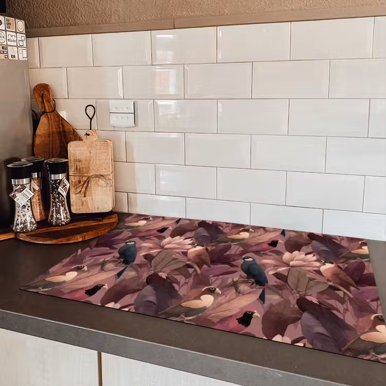 Vogels - Bladeren - Roze Inductie beschermer vinyl 3mm klein 276 -sfeer3