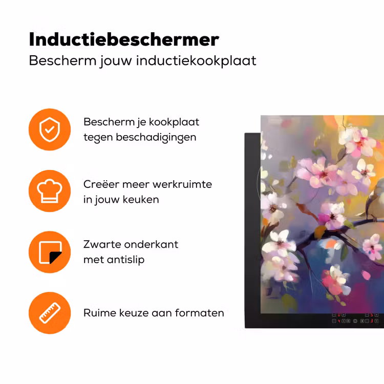 Vogels - Bloemen - Roze Inductie beschermer vinyl 3mm klein -zzzzzzz-td-ups