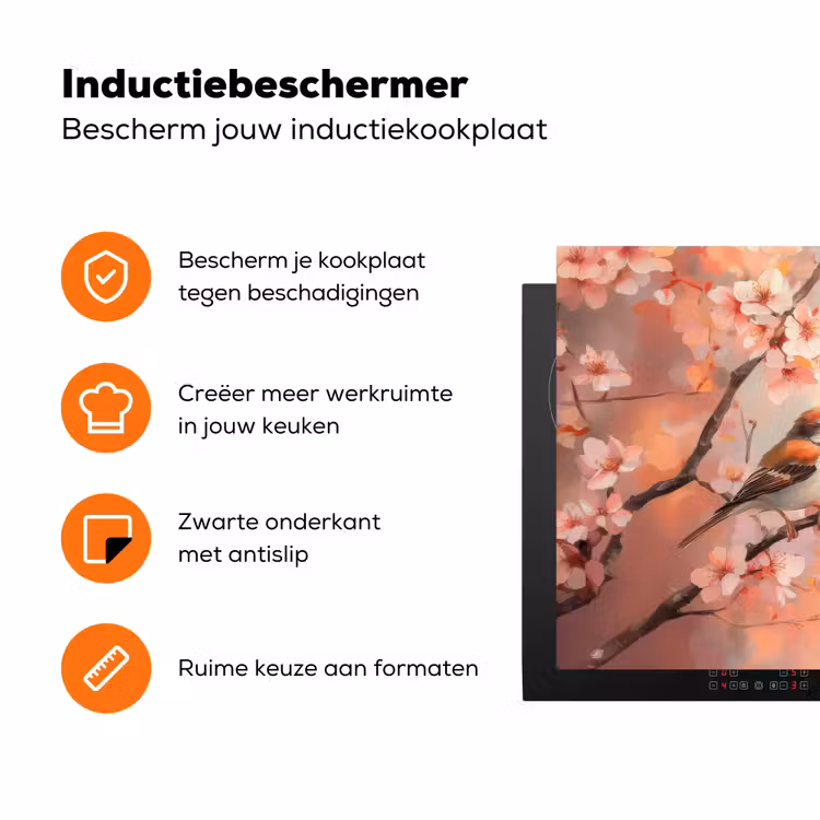 Vogels - Romantic - Bloesemtak Inductie beschermer vinyl 3mm klein -zzzzzzz-td-ups