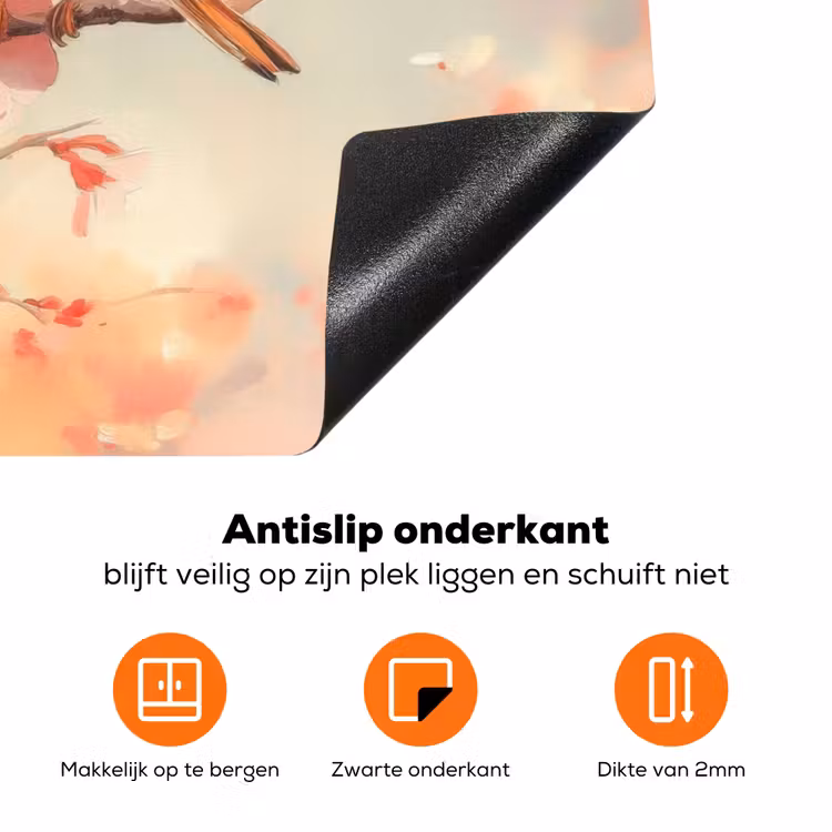 Vogels - Romantic - Bloesemtak Inductie beschermer vinyl 3mm klein -zzzzzzz-td-onderkant