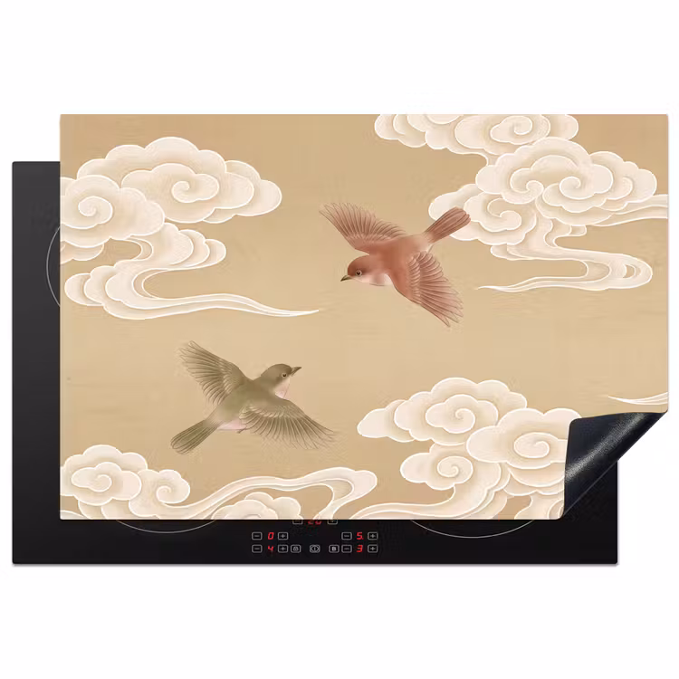 Vogels - Vliegen - Beige Inductie beschermer vinyl 3mm klein -3d