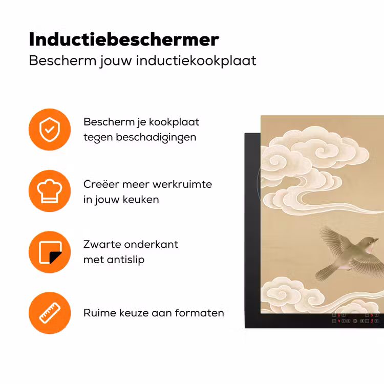 Vogels - Vliegen - Beige Inductie beschermer vinyl 3mm klein -zzzzzzz-td-ups
