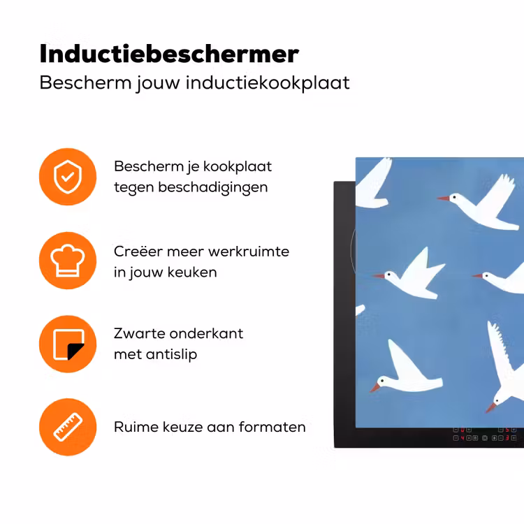 Vogels - Wit - Patroon Inductie beschermer vinyl 3mm klein -zzzzzzz-td-ups