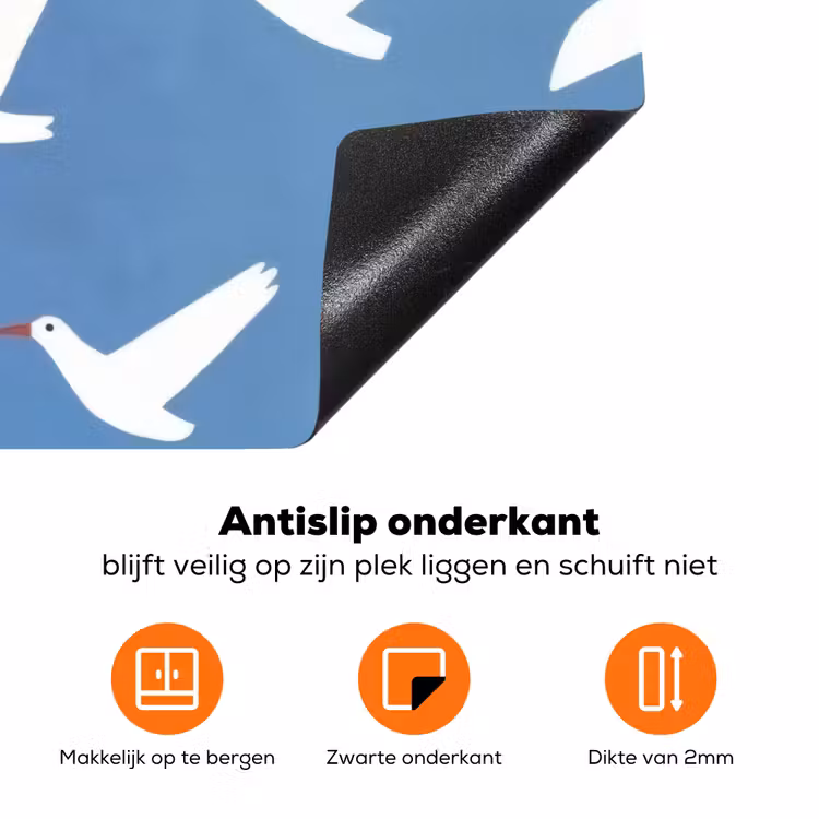 Vogels - Wit - Patroon Inductie beschermer vinyl 3mm klein -zzzzzzz-td-onderkant