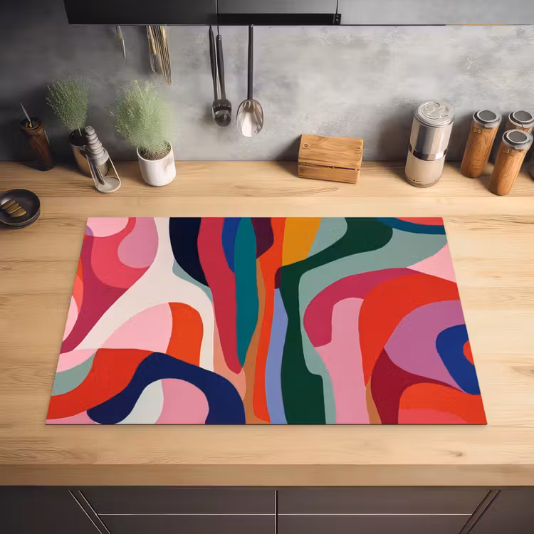 Vormen - Bochten - Kleurrijk - Abstract Inductie beschermer vinyl 3mm klein -sfeer5