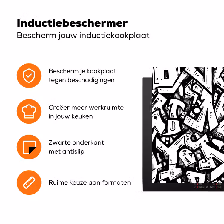 Vormen - Letters - Graffiti - Zwart Inductie beschermer vinyl 3mm klein -zzzzzzz-td-ups
