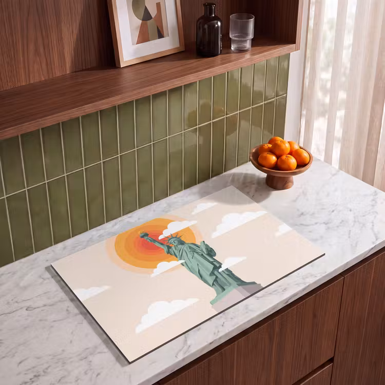 Vrijheidsbeeld - New York - Zon - Modern Inductie beschermer vinyl 3mm klein -sfeer8