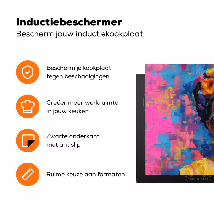 Vrolijk portret - Vrouw - Bloemenkroon Inductie beschermer vinyl 3mm klein -zzzzzzz-td-ups