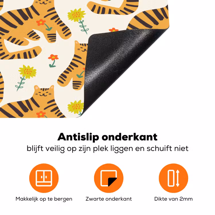 Vrolijk - Tijgerkatten - Bloemen Inductie beschermer vinyl 3mm klein 276 -zzzzzzz-td-onderkant