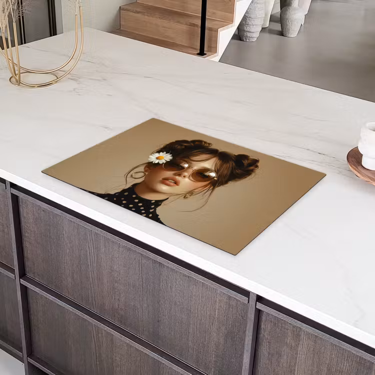 Vrouw - Beige - Bloem - Modern - Portret Inductie beschermer vinyl 3mm klein -sfeer8