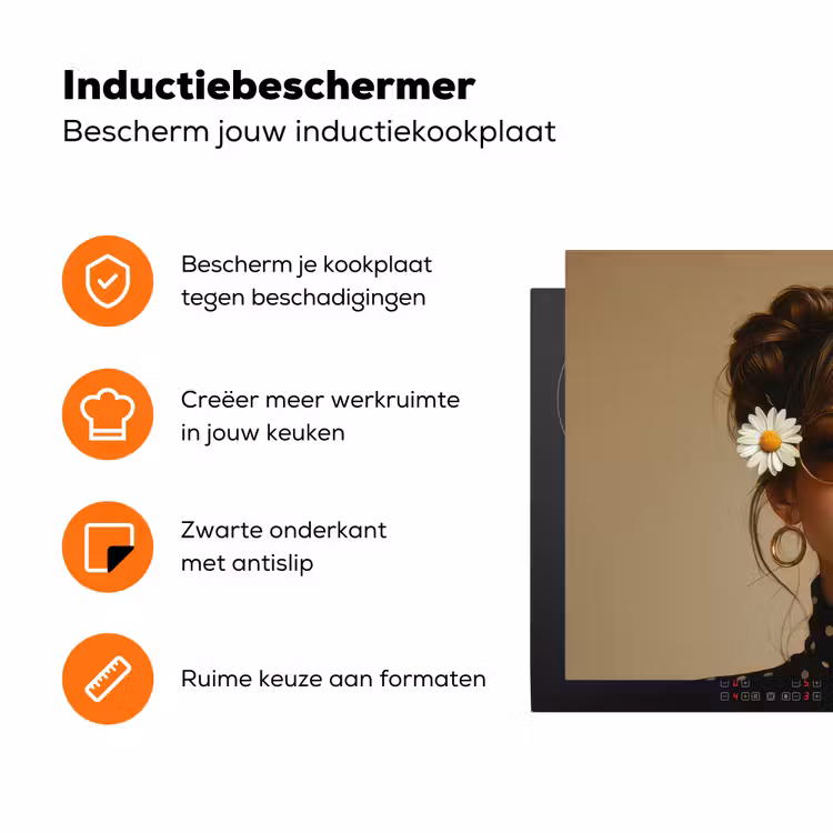 Vrouw - Beige - Bloem - Modern - Portret Inductie beschermer vinyl 3mm klein -zzzzzzz-td-ups