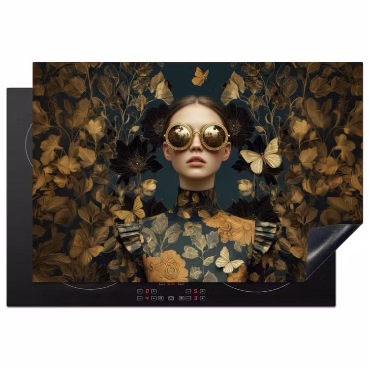 Vrouw - Bladeren - Goud - Vlinders Inductie beschermer vinyl 3mm klein -3d