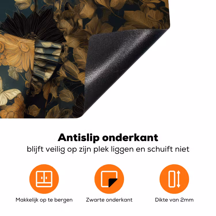 Vrouw - Bladeren - Goud - Vlinders Inductie beschermer vinyl 3mm klein -zzzzzzz-td-onderkant