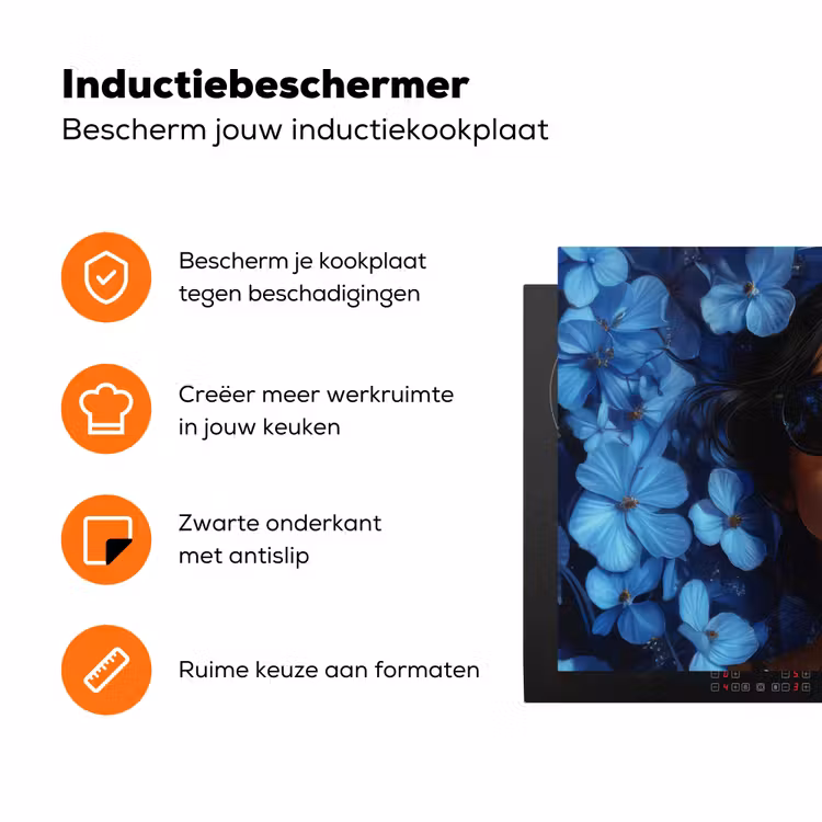 Vrouw - Blauw - Bloemen - Vlinders - Natuur Inductie beschermer vinyl 3mm klein -zzzzzzz-td-ups