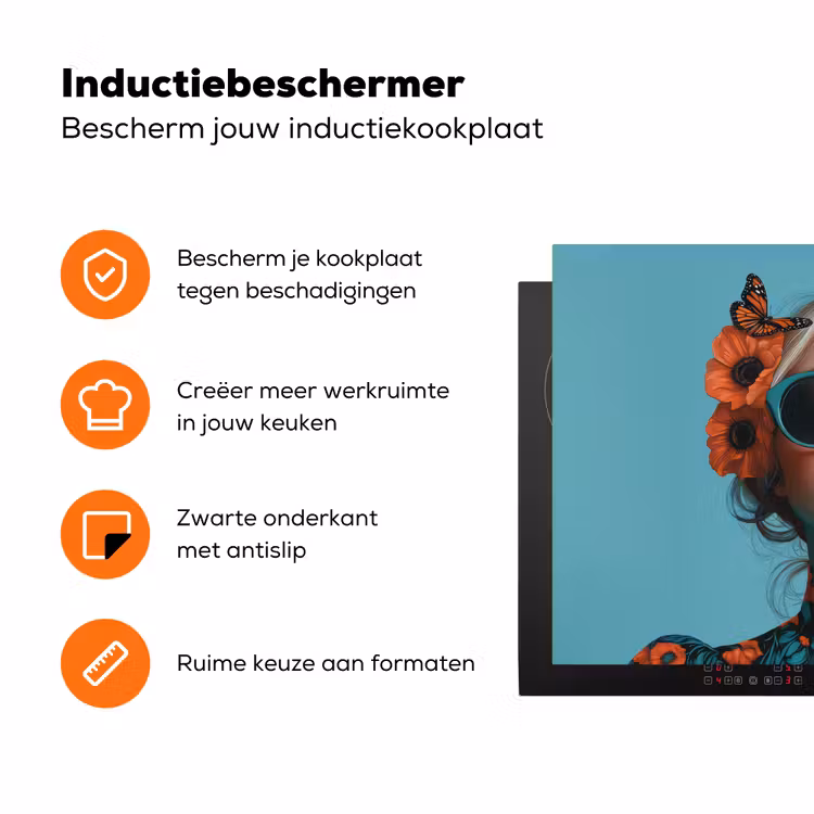 Vrouw - Blauw - Vlinder - Bloemen - Aesthetic Inductie beschermer vinyl 3mm klein -zzzzzzz-td-ups