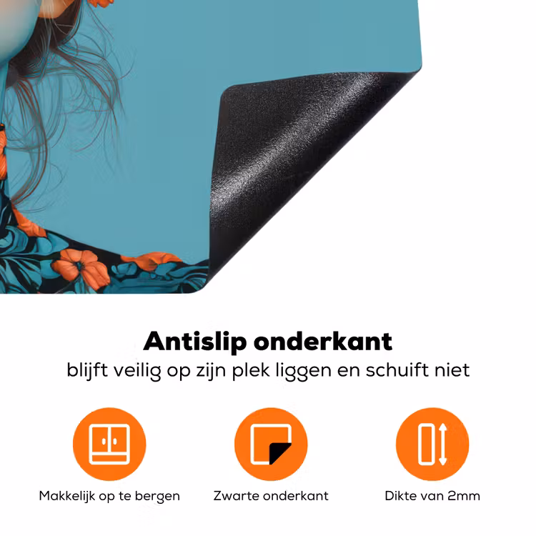 Vrouw - Blauw - Vlinder - Bloemen - Aesthetic Inductie beschermer vinyl 3mm klein -zzzzzzz-td-onderkant